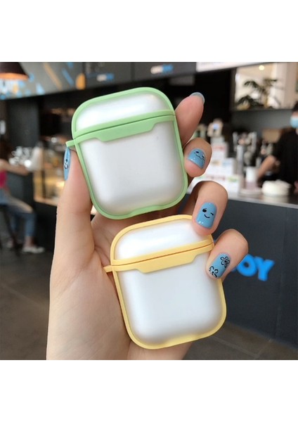 Apple Airpods 1. ve 2. Nesil Uyumlu Buzlu Transparan Renkli Çizgili Kılıf Bumper Koruma Kabı Hybrid