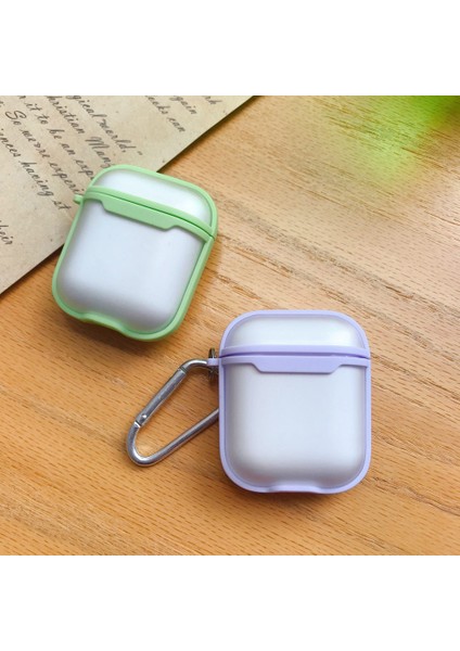 Apple Airpods 1. ve 2. Nesil Uyumlu Buzlu Transparan Renkli Çizgili Kılıf Bumper Koruma Kabı Hybrid