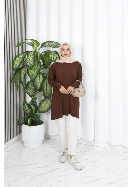 7014 Omuzu Kolu Düğmeli Vanezia Triko Tunik