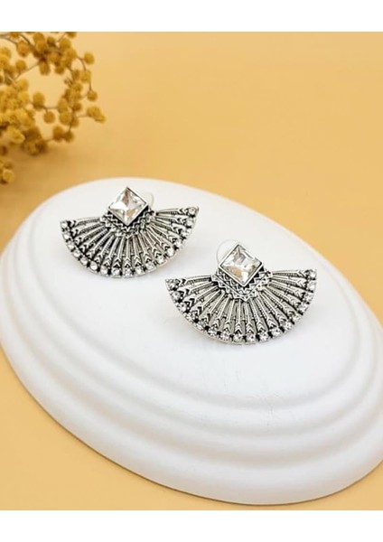 Işıltılı Antik Yelpaze Gümüş Kaplama Küpe fiyatları