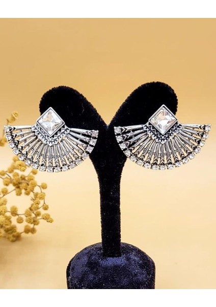 Işıltılı Antik Yelpaze Gümüş Kaplama Küpe modelleri