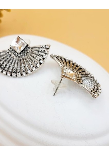 Işıltılı Antik Yelpaze Gümüş Kaplama Küpe fırsatları