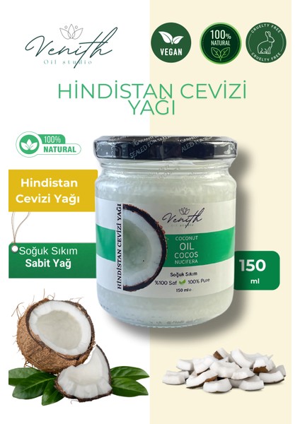 Hindistan Cevizi Yağı Soğuk Sıkım 150 ml %100 Saf ve Doğal Coconut Oil