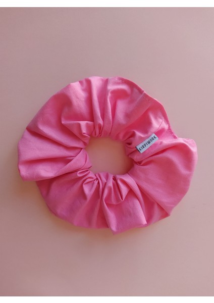Pembe Lastikli Kumaş Toka Yuvarlak Simit Saç Tokası