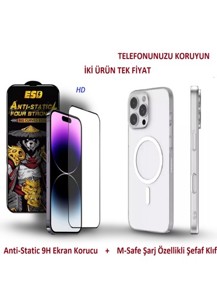 Iphone 17 Uyumlu Anti-Static Ekran Koruyucu Hd + M-Safe Şarj Özellikli Arka Klıf Şeffaf