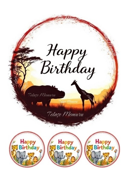 Safari Pasta Süsü - Pasta Resmi ve Baskısı - Safari Hayvanları Yenilebilir Kağıt Baskı 4