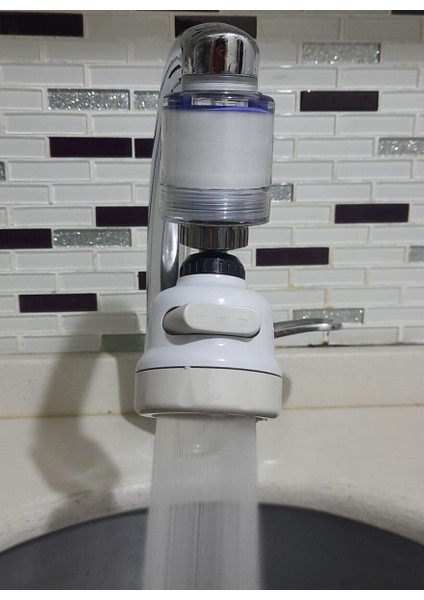 Filtreli Kireç Önleyici 360 Derece Dönen Hareketli Musluk Başlığı - 3 Fonksiyonlu - Krem