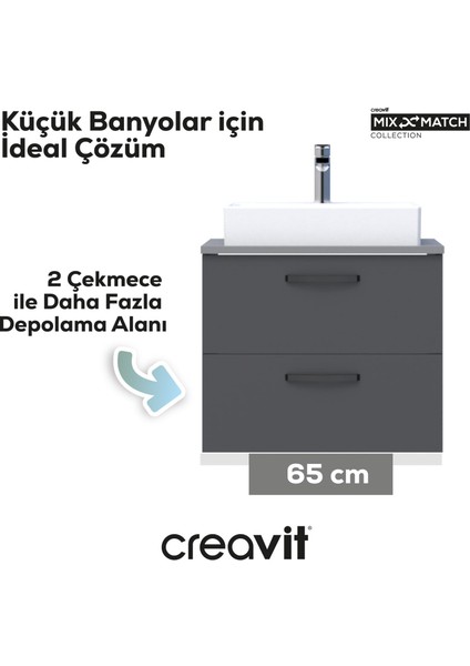 D10 Next Lavabo Dolabı Iki Çekmeceli 65 cm Gri Gövde Antrasit Kapak fiyatları