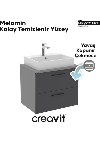 D10 Next Lavabo Dolabı Iki Çekmeceli 65 cm Gri Gövde Antrasit Kapak modelleri