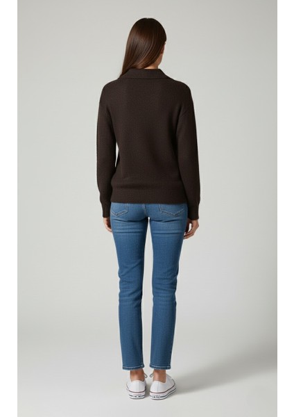 Kadın Trend Polo Yaka Tüylü Örme Kazak - %100 Pamuklu Günlük Şık Triko Üst indirimleri