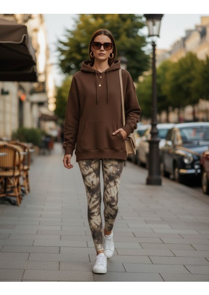 Kadın Bol Kesim Sırttan Baskılı Oversize Hoody Sweatshirt - Modal Kışlık Kapüşonlu