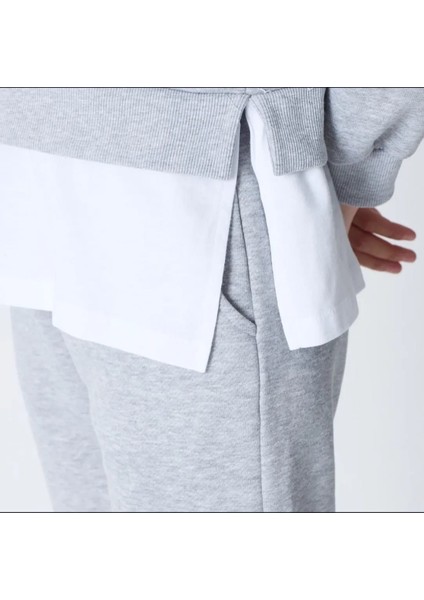 Kadın Basic Bisiklet Yaka Etek Ucu Detaylı Sweatshirt ve Pantolon Eşofman Takımı- Siyah/melanj/gri modelleri