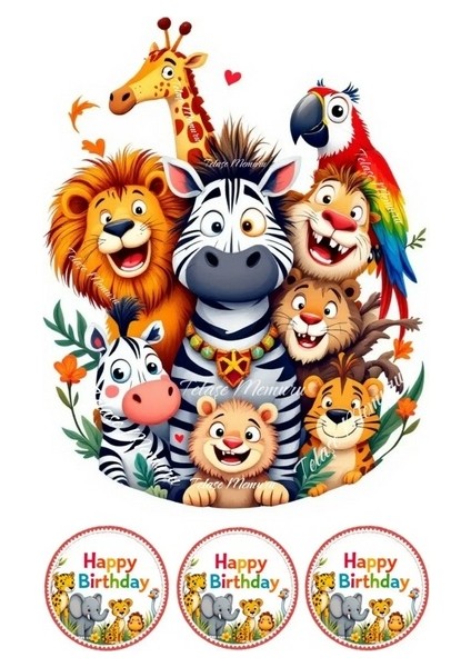 Safari Pasta Süsü - Pasta Resmi ve Baskısı - Safari Hayvanları Yenilebilir Kağıt Baskı 10