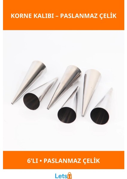 Paslanmaz Çelik 6'lı Korne Kalıbı Profesyonel Pastacılık Için