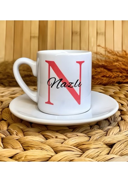 Kırmızı Harf Temalı Kişiye Özel Isimli Türk Kahvesi Fincanı – Porselen 90 ml