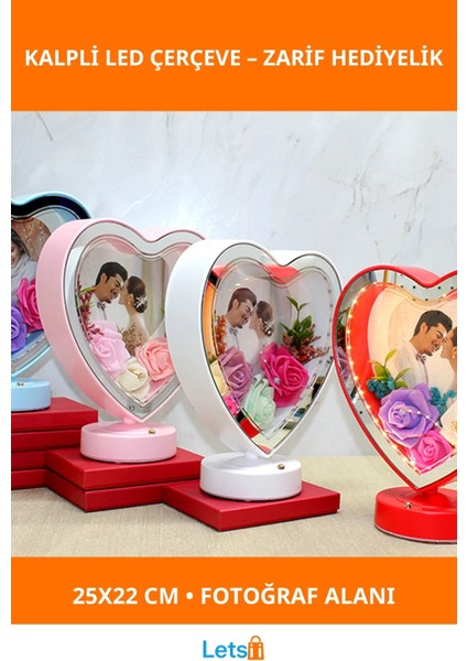 Kişiye Özel Kalpli LED Çerçeve 19X18 cm Romantik Hediye