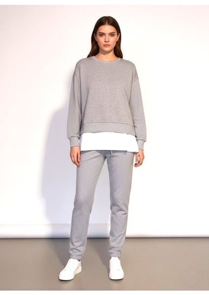 Kadın Basic Bisiklet Yaka Etek Ucu Detaylı Sweatshirt ve Pantolon Eşofman Takımı- Siyah/melanj/gri fırsatları