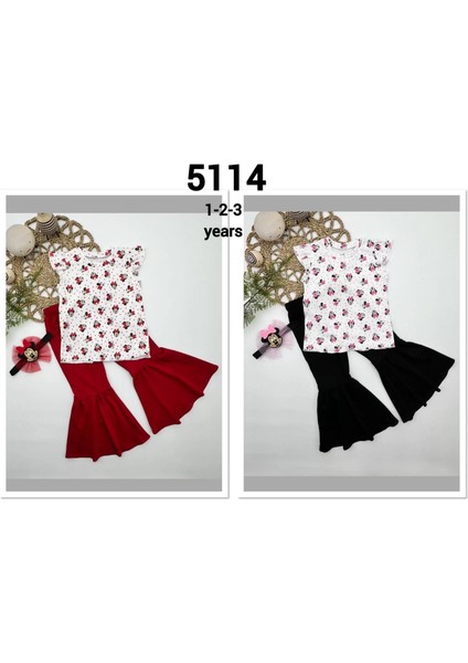 Litaetrend 1-2-3-4 Yaş Mickey Baskılı Bandanalı Tişört Ispanyol Paçalı Likralı 3lü Kız Çocuk Takımı Kırmızı fiyatları