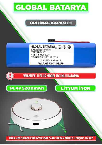 Wiami Fx-11 Plus Akıllı Robot Süpürge Bataryası 14.4V 5200MAH Pil (Orijinal Kapasite)