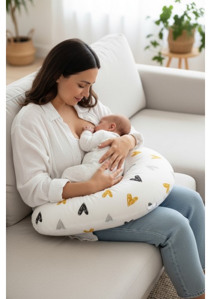 Ergonomik Destekli Bebek Emzirme Yastığı Anne Minderi Çok Amaçlı Mama Yastığı Fermuarlı Yıkanabilir