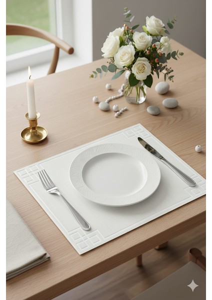 6 Adet Dikdörtgen Nakışlı Keten Amerikan Servis - Keten Supla fiyatları