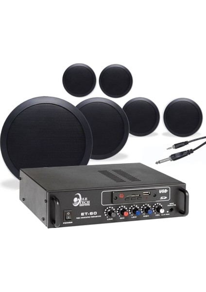 6 Adet Siyah Tavan Hoparlörlü 100V Anfi Müzik Sistemi | Mağaza ve Ofis Kullanımı