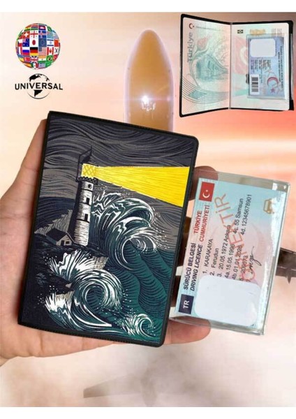 Deniz Feneri Desenli Pürüzsüz Yüzey Deri Pasaport Kılıfı Kabı Tüm Ülke Pasaportlarına Uygun fiyatları