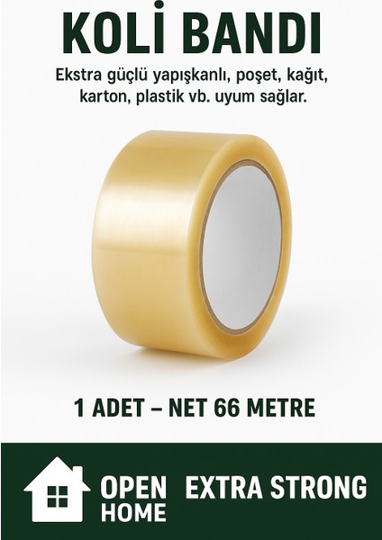 1 Adet-66 Metre Şeffaf Koli Bandı – Extra Strong 40 Micron Kalınlık, Güçlü Yapışkan