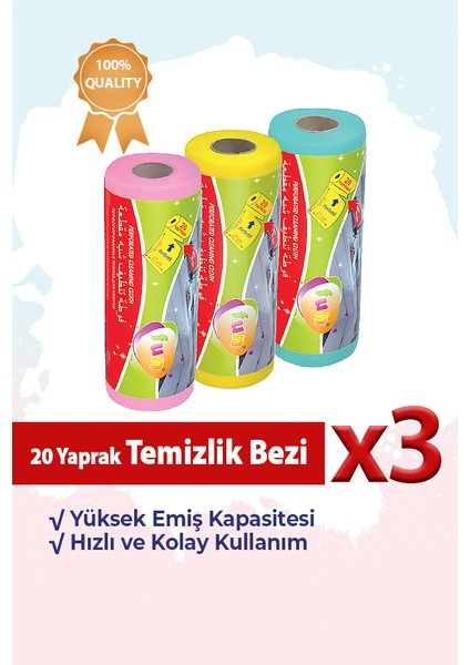 Temizlik Bezi Perfore 20 Yapraklı Rulo - 3 Paket