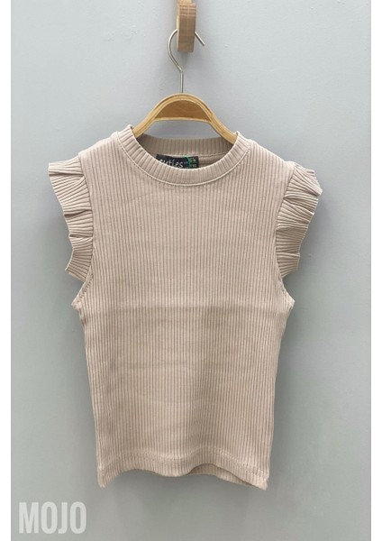 Kız Çocuk Fırfırlı Kaşkorse Kol Detaylı Bluz 3292 Taş Rengi modelleri