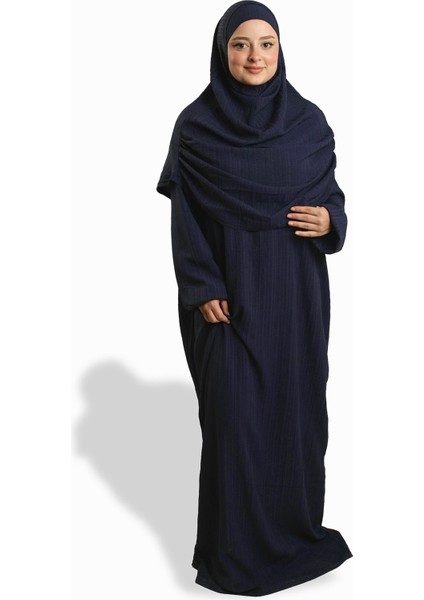 Lacivert Iki Parça Namaz Elbisesi Dokuma Kendinden Desenli 2502_02