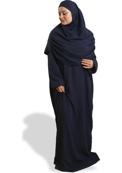 Lacivert Iki Parça Namaz Elbisesi Dokuma Kendinden Desenli 2502_02 fiyatları