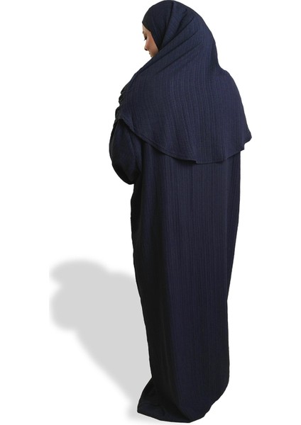 Lacivert Iki Parça Namaz Elbisesi Dokuma Kendinden Desenli 2502_02 modelleri