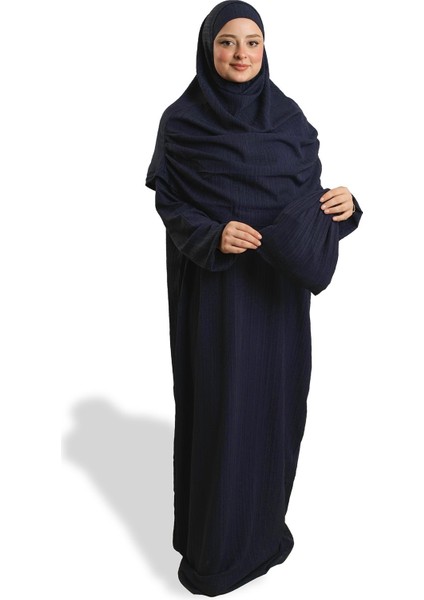 Lacivert Iki Parça Namaz Elbisesi Dokuma Kendinden Desenli 2502_02 fırsatları