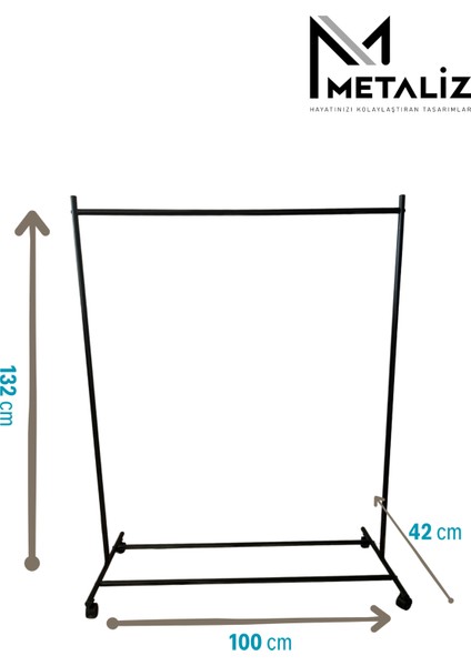 Siyah Pratik Tekerlekli Konfeksiyon Askısı - Kıyafet Standı ve Organizer