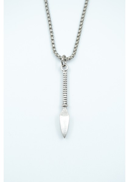 Mızrak Ucu Gümüş Kaplama Örme Zincir Kolye
