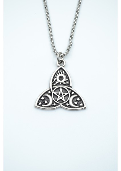 Triquetra Gümüş Kaplama Örme Zincir Kolye
