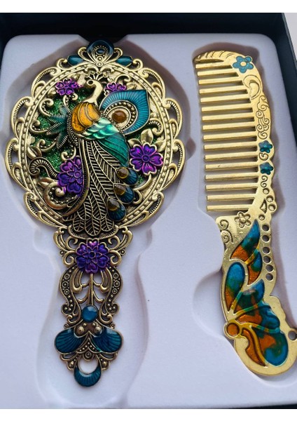 Ayna Tarak Seti, Kutulu-Metal-Hediyelik Takım, 13CM Aynalı Saç Fırçası, Tavuskuşu Figürlü fiyatları