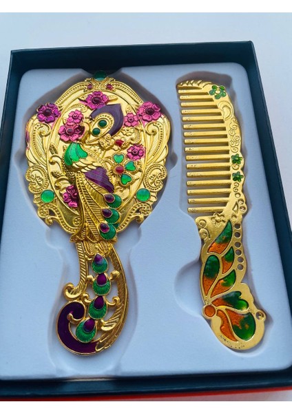 Ayna Tarak Seti, Kutulu-Metal-Hediyelik Takım, 13CM Aynalı Saç Fırçası, Tavuskuşu Figürlü fiyatları