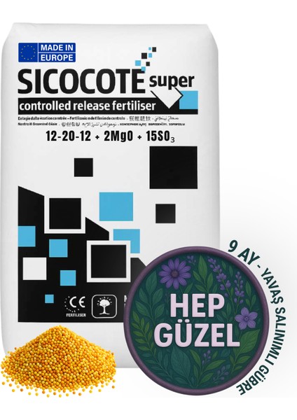 Sıcocote Super Kontrollü Salınımlı Gübre (Crf) – Npk 12-20-12 + 2mgo + 15SO₃. | Made In Eu | 25KG
