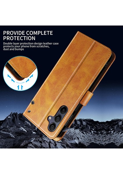 Samsung Galaxy A15 Uyumlu Ekran Koruyuculu Kılıf Kapaklı Kartlıklı Deri Görünümlü Standlı Kapak