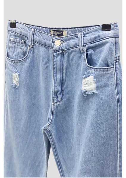 Mojo Garson Kız Çocuk Yüksek Bel Yıpratmalı Kot Pantolon 65772 Açık Mavi