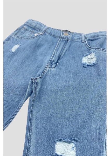 Mojo Garson Kız Çocuk Yüksek Bel Yıpratmalı Kot Pantolon 65772 Açık Mavi