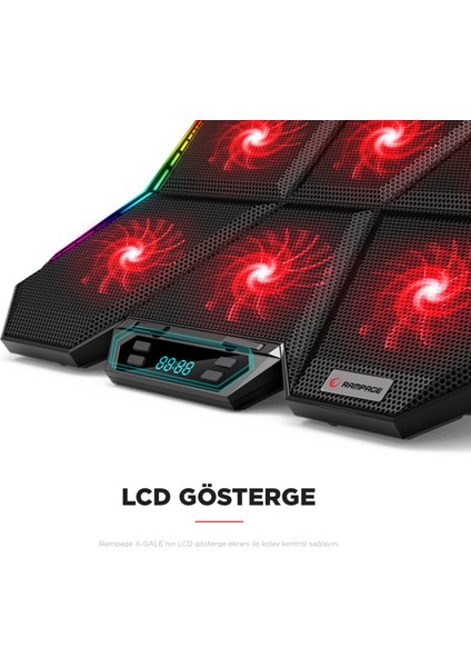 AD-RX44 X-GALE 6 Fanlı 12 RGB Işık Modlu 7 Kademe Standlı LCD Göstergeli Notebook Soğutucu