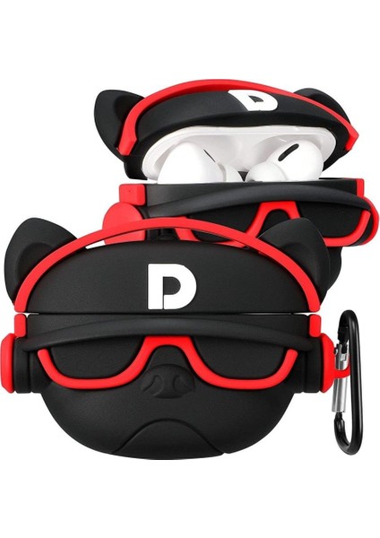 Airpods Pro 3. Nesil Uyumlu Sevimli Kırmızı Dj Köpek Figürlü Darbe Önleyici Kulaklık Koruma Kılıfı