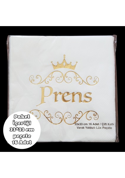 Prens Metalik Altın Baskılı Peçete 33*33 cm 16 Adet
