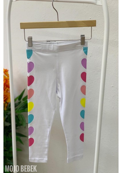 Kız Çocuk 1-8 Yaş Renkli Kalp Baskılı Tayt 7773 Beyaz fırsatları