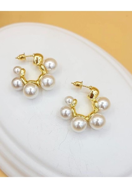 Top Incili Halka Çelik Küpe