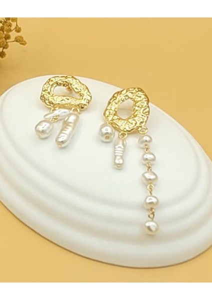 Gold Dokunuş Barok Incili Pirinç Küpe