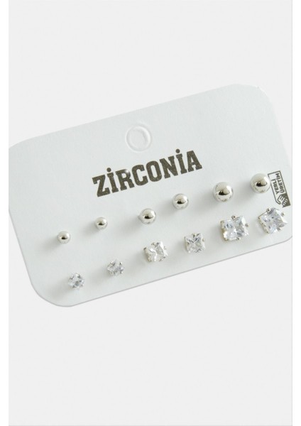 12 Adet Kare Zirkon Tek Taşlı Küpe